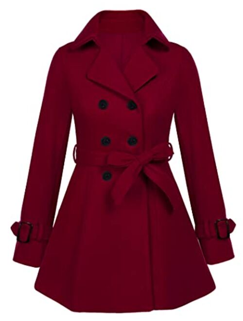 Zeagoo Women's Fashion Faux Fur Lapel Double-Breasted Thick Wool Trench Coat Winter Warm Jacket S-2XL