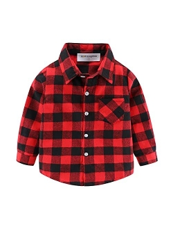 Mud Kingdom Boys Plaid Flannel Shirt Long Sleeve Button Down Casual