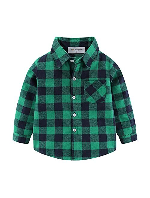 Mud Kingdom Boys Plaid Flannel Shirt Long Sleeve Button Down Casual