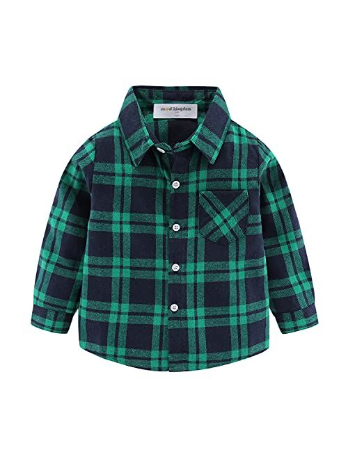 Mud Kingdom Boys Plaid Flannel Shirt Long Sleeve Button Down Casual