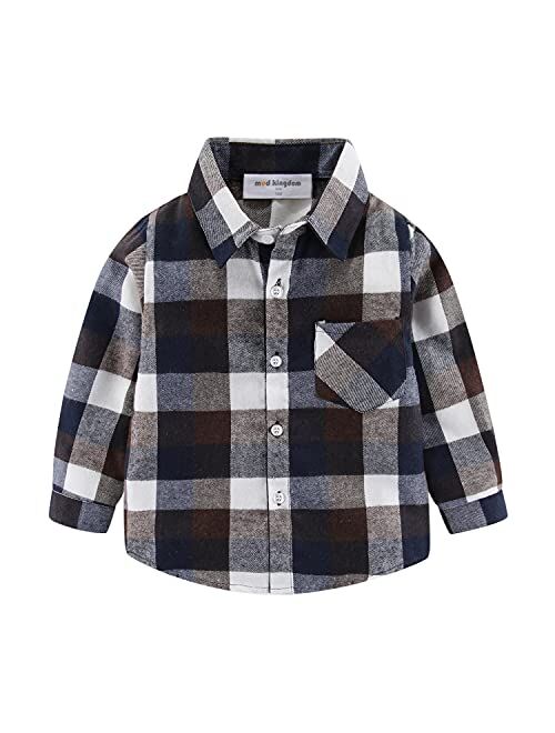 Mud Kingdom Boys Plaid Flannel Shirt Long Sleeve Button Down Casual