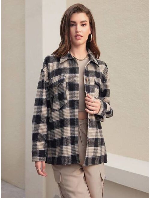 Anewsta Plaid Shirt Style Flip Pocket Casual Jacket