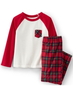 Kids Girls Long Sleeve Pocket Fleece Pajama Set