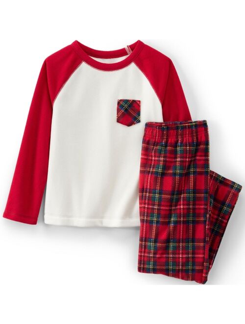 LANDS' END Kids Girls Long Sleeve Pocket Fleece Pajama Set