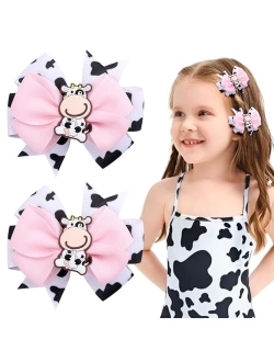 Ncmama 2PCS Cow Print Hair Bow Clips for Girls, Cute Moo Cow Bows Pink Grosgrain Ribbon Alligator Clips Hair Accessories for Toddler Infant Children kids Women Girls Cow 