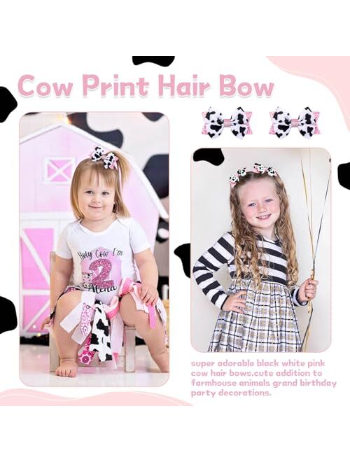 Ncmama 2PCS Cow Print Hair Bow Clips for Girls, Cute Moo Cow Bows Pink Grosgrain Ribbon Alligator Clips Hair Accessories for Toddler Infant Children kids Women Girls Cow 