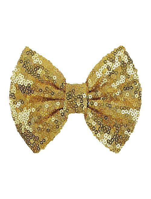 Lanmerry Hair Bows for Girls Alligator Hair Clips Kids Hair Accessories for Girls 5" Sequins Big Bows Babies Toddlers Teens Girls Bow Hair Clip Bow Light Gold