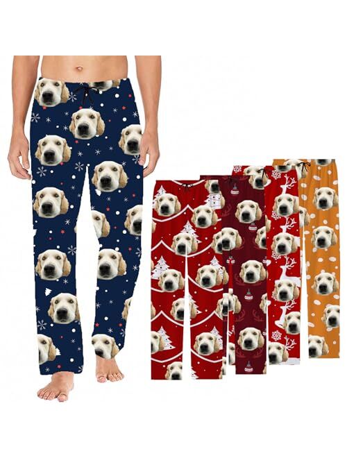 Liubai Custom Face Pajama Bottoms for Men Women Dog Face Pants Personalized Pajamas Couple Pj Trousers Gifts for Him Her