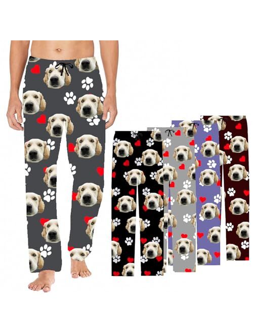 Liubai Custom Face Pajama Bottoms for Men Women Dog Face Pants Personalized Pajamas Couple Pj Trousers Gifts for Him Her