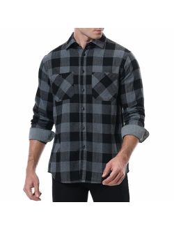 WARHORSEE Flannel Shirt for Men Long Sleeve Regular Fit Button Down Casual Plaid Shirt