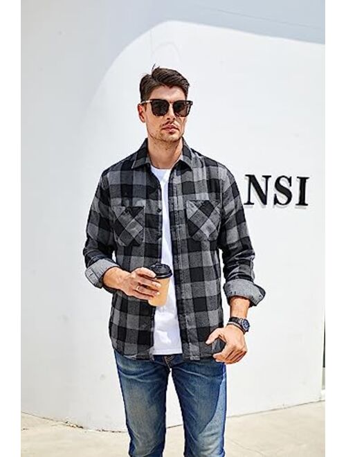 WARHORSEE Flannel Shirt for Men Long Sleeve Regular Fit Button Down Casual Plaid Shirt