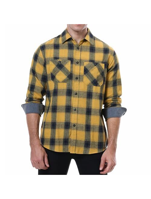 WARHORSEE Flannel Shirt for Men Long Sleeve Regular Fit Button Down Casual Plaid Shirt