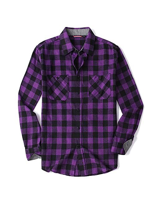 WARHORSEE Flannel Shirt for Men Long Sleeve Regular Fit Button Down Casual Plaid Shirt