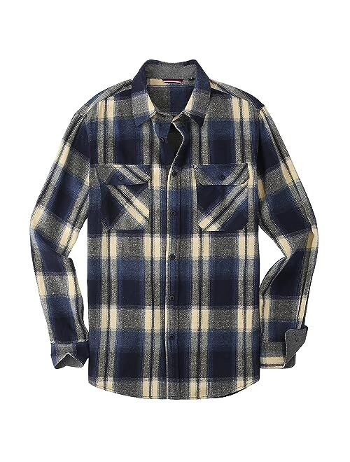 WARHORSEE Flannel Shirt for Men Long Sleeve Regular Fit Button Down Casual Plaid Shirt