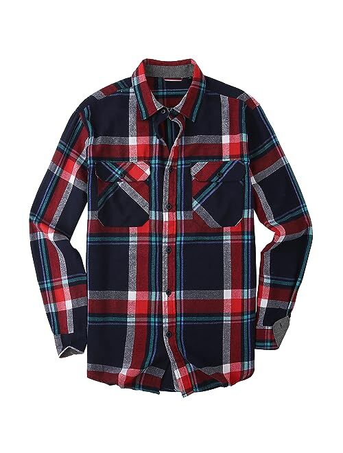 WARHORSEE Flannel Shirt for Men Long Sleeve Regular Fit Button Down Casual Plaid Shirt