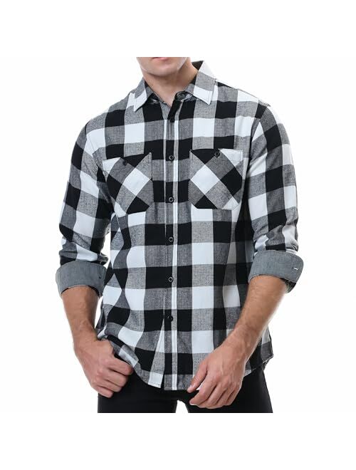 WARHORSEE Flannel Shirt for Men Long Sleeve Regular Fit Button Down Casual Plaid Shirt