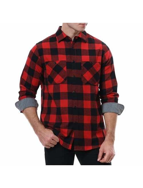 WARHORSEE Flannel Shirt for Men Long Sleeve Regular Fit Button Down Casual Plaid Shirt