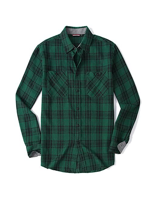 WARHORSEE Flannel Shirt for Men Long Sleeve Regular Fit Button Down Casual Plaid Shirt