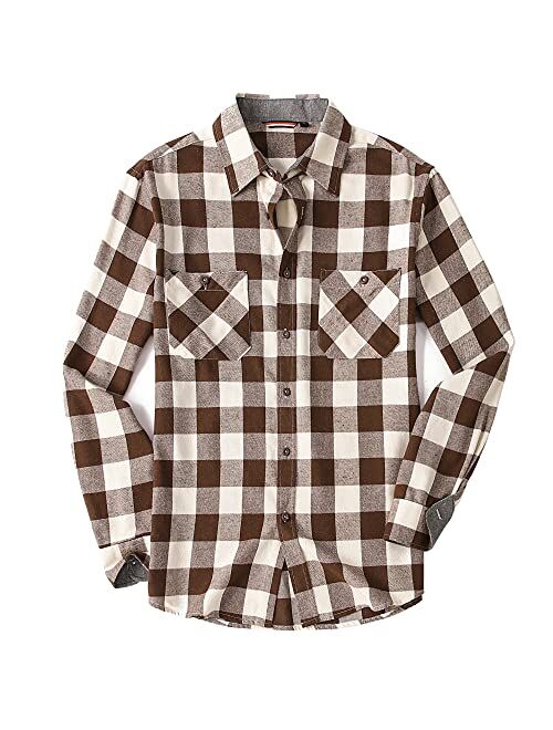 WARHORSEE Flannel Shirt for Men Long Sleeve Regular Fit Button Down Casual Plaid Shirt