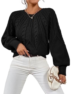 Women's Pullover Sweater Casual Long Sleeve Crewneck Loose Cable Knit Chunky Jumper Tops