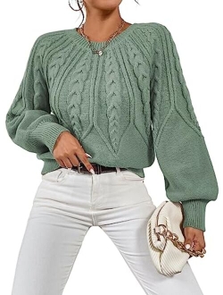 Women's Pullover Sweater Casual Long Sleeve Crewneck Loose Cable Knit Chunky Jumper Tops