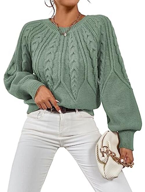 Dokotoo Women's Pullover Sweater Casual Long Sleeve Crewneck Loose Cable Knit Chunky Jumper Tops