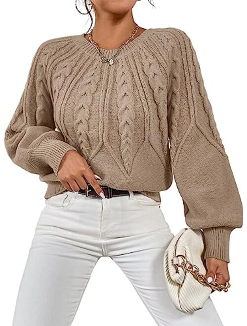 Dokotoo Women's Pullover Sweater Casual Long Sleeve Crewneck Loose Cable Knit Chunky Jumper Tops