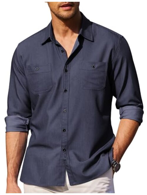 COOFANDY Mens Casual Button Down Shirts Long Sleeve Chambray Shirts Wrinkle Free Shirt