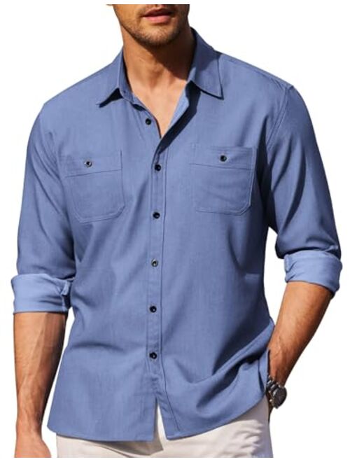 COOFANDY Mens Casual Button Down Shirts Long Sleeve Chambray Shirts Wrinkle Free Shirt