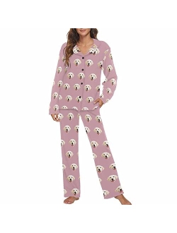 MyPupSocks Custom Face Pajamas for Women Set, Personalized Photo Long Sleepwear XS-XXL