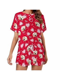 D-Story Custom Short Pajama Set with Pet Face Personalized Photo Sleepwear 2 Pieces Pjs Nightwear Xmas Gift for Women