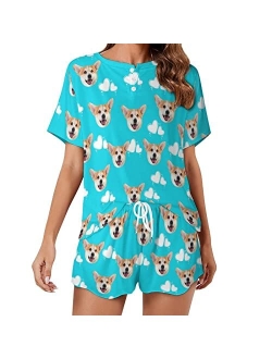 D-Story Custom Short Pajama Set with Pet Face Personalized Photo Sleepwear 2 Pieces Pjs Nightwear Xmas Gift for Women