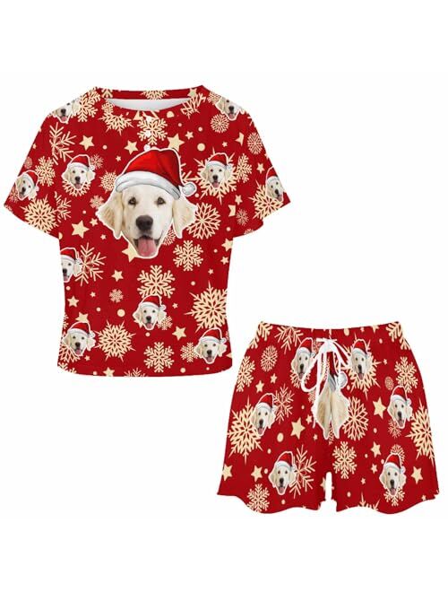 D-Story Custom Short Pajama Set with Pet Face Personalized Photo Sleepwear 2 Pieces Pjs Nightwear Xmas Gift for Women