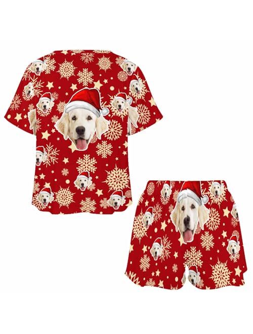 D-Story Custom Short Pajama Set with Pet Face Personalized Photo Sleepwear 2 Pieces Pjs Nightwear Xmas Gift for Women