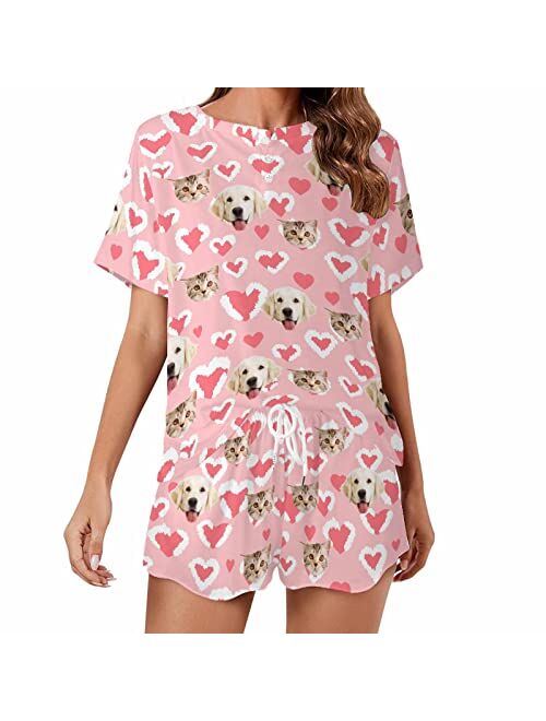 D-Story Custom Short Pajama Set with Pet Face Personalized Photo Sleepwear 2 Pieces Pjs Nightwear Xmas Gift for Women