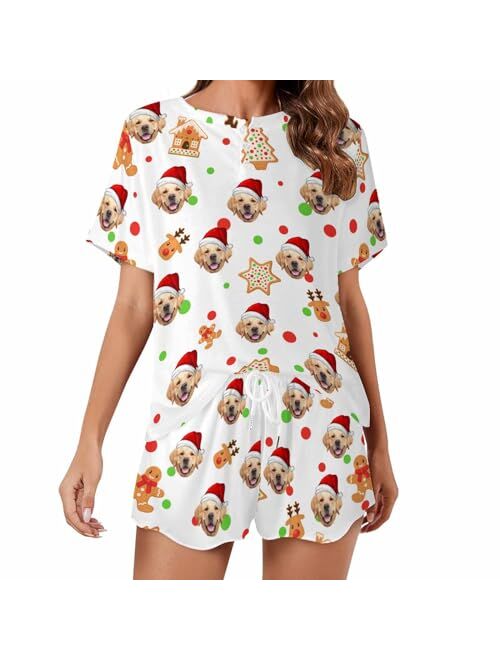 D-Story Custom Short Pajama Set with Pet Face Personalized Photo Sleepwear 2 Pieces Pjs Nightwear Xmas Gift for Women