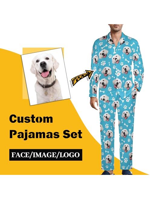 Bcaggucn Custom Face Pajamas Set, Personalized Family Pjs Matching Sets with Photo Sleepwear Gift for Women Men Christmas