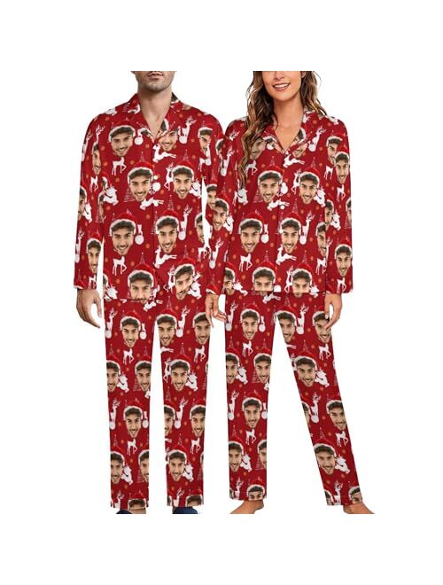 Bcaggucn Custom Face Pajamas Set, Personalized Family Pjs Matching Sets with Photo Sleepwear Gift for Women Men Christmas