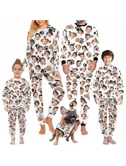 Artsadd Custom Family Christmas Matching Pajama Sets Personalized 1-5 Faces Funny Sleepwear Pjs for Men, Women, Kids, Pet