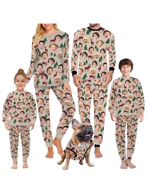 Artsadd Custom Family Christmas Matching Pajama Sets Personalized 1-5 Faces Funny Sleepwear Pjs for Men, Women, Kids, Pet