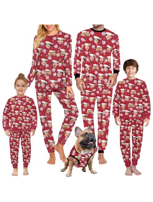 Artsadd Custom Family Christmas Matching Pajama Sets Personalized 1-5 Faces Funny Sleepwear Pjs for Men, Women, Kids, Pet