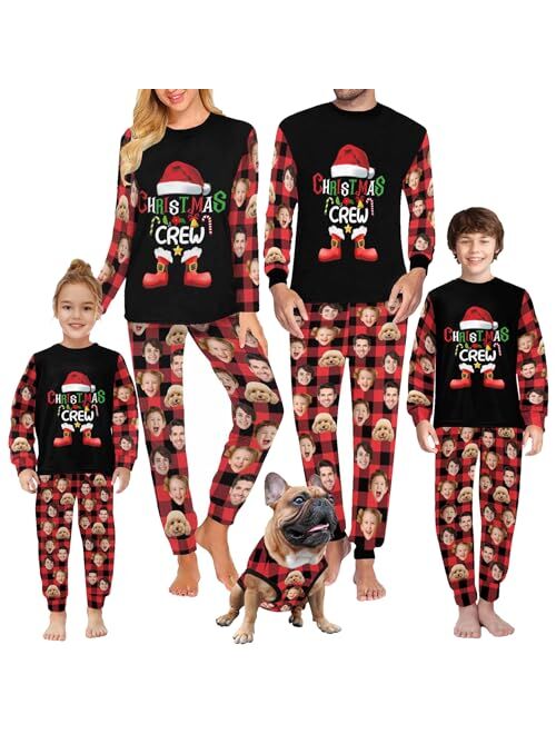 Artsadd Custom Family Christmas Matching Pajama Sets Personalized 1-5 Faces Funny Sleepwear Pjs for Men, Women, Kids, Pet