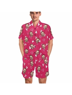 YESCUSTOM Custom Face Pajama Set Name Funny Personalized Photo Nightwear Women Men V-Neck Short Sleeve Sleepwear