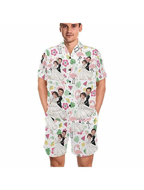 YESCUSTOM Custom Face Pajama Set Name Funny Personalized Photo Nightwear Women Men V-Neck Short Sleeve Sleepwear