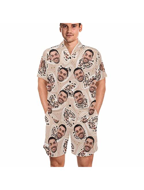 YESCUSTOM Custom Face Pajama Set Name Funny Personalized Photo Nightwear Women Men V-Neck Short Sleeve Sleepwear