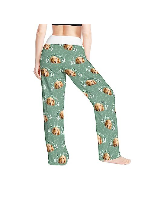 Cowcute Custom Womens Sleep Pants Pajama Pants for Dog Cat Mom, Personalized Funny Pajamas Bottoms with Pet Face Photo & Name