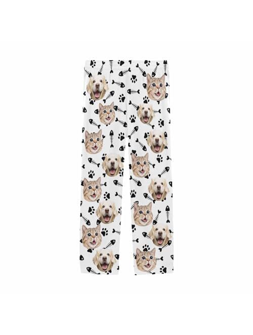 Yescustom Personalized Dog Cat Photo Face Pajama Pants for Men Custom Dog Paws Fish Bones Pajama Sleepwear Bottoms with Pockets