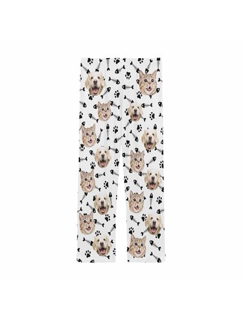 Yescustom Personalized Dog Cat Photo Face Pajama Pants for Men Custom Dog Paws Fish Bones Pajama Sleepwear Bottoms with Pockets