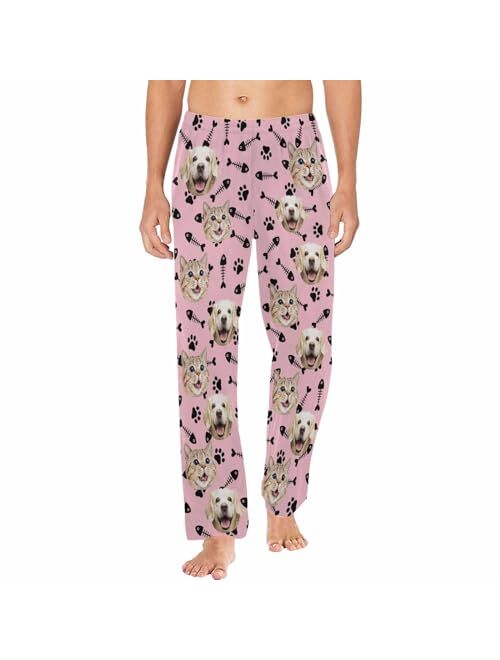 Yescustom Personalized Dog Cat Photo Face Pajama Pants for Men Custom Dog Paws Fish Bones Pajama Sleepwear Bottoms with Pockets