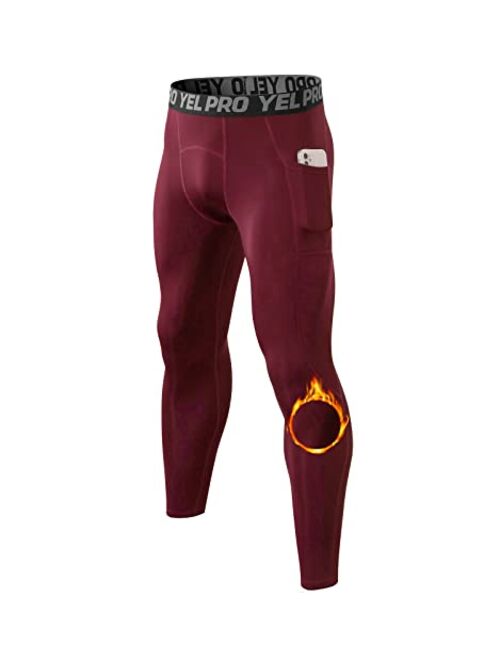 Spvise Men's Thermal Leggings Tights, Winter Warm Athletic Compression Pants Sports Baselayer Long Johns Underwear Men Pocket